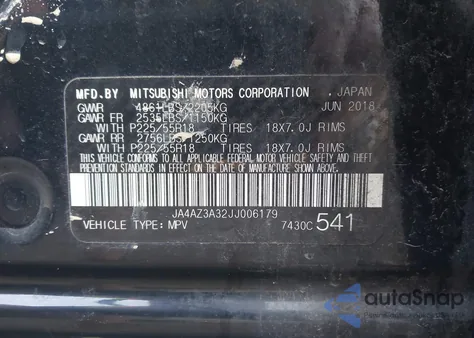 2018 Mitsubishi Outlander Es/Le/Se/Sel z USA, uszkodzony, nr VIN JA4AZ3A32JJ006179